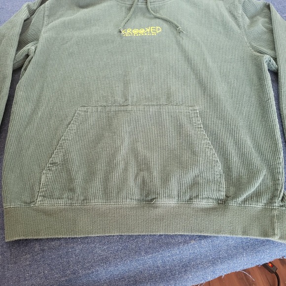 Crooked Skateboarding Corduroy Hoodie Green Embroidered Logo Pullover Size L - Picture 4 of 11